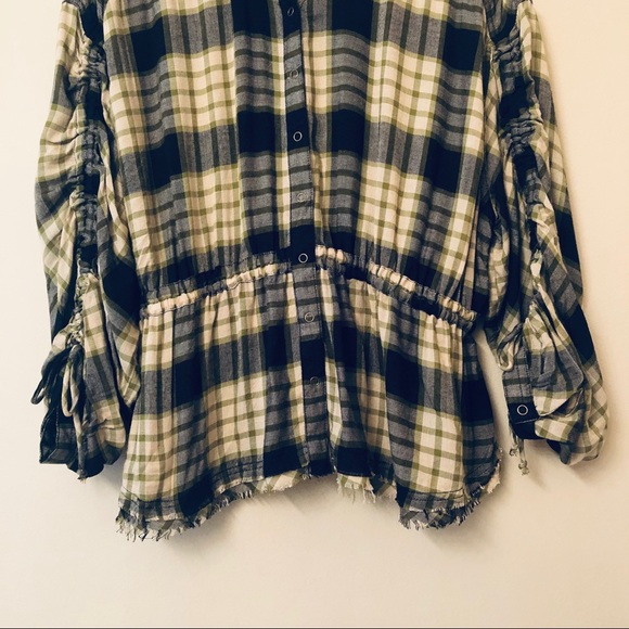 Free People Distressed Slouchy Plaid Flannel Top M - Picture 7 of 10